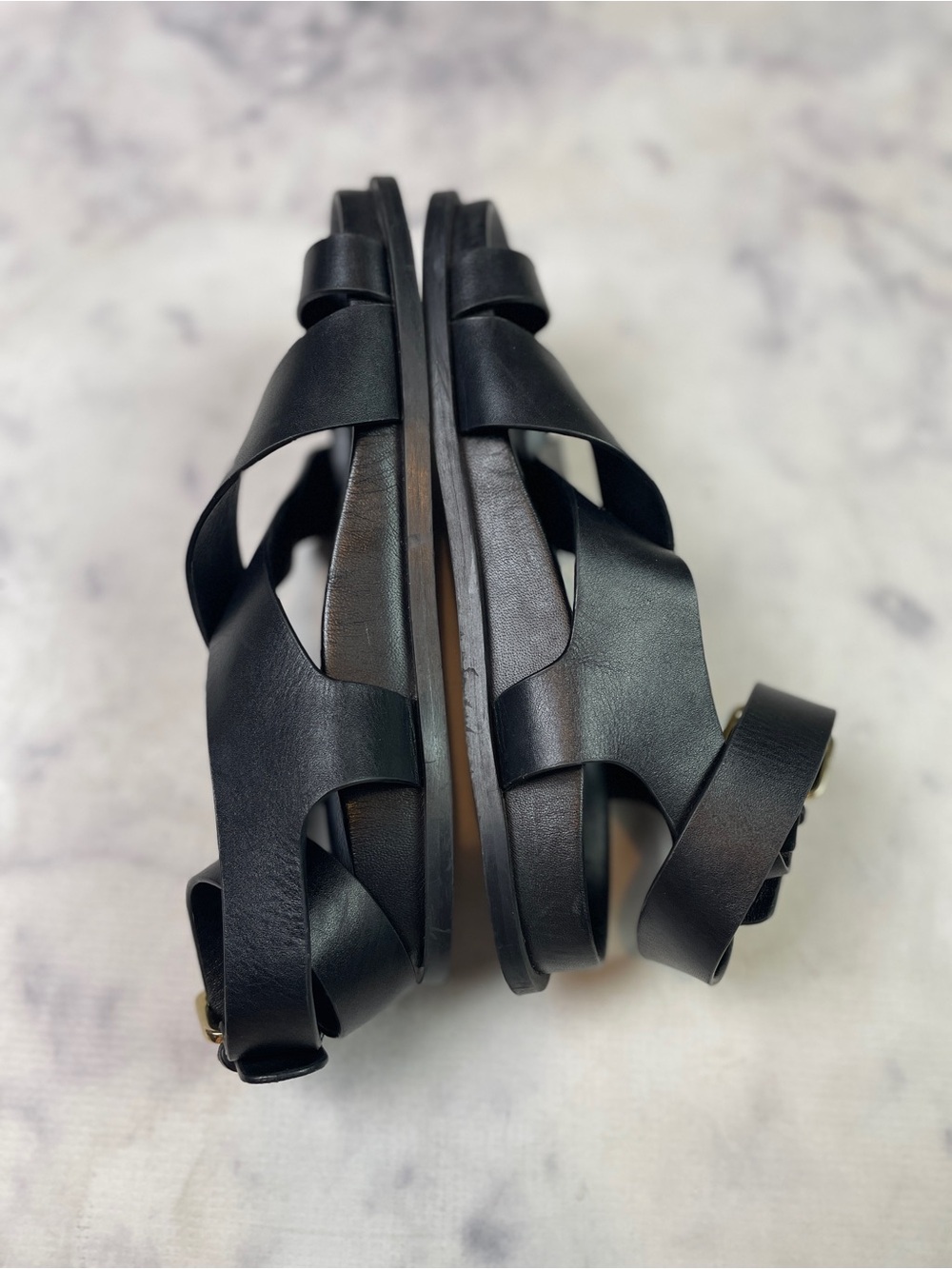 A.Emery Jalen Black Leather Criss Cross Toe Ring Sandals Minimalist Sz 36 - Picture 6 of 10